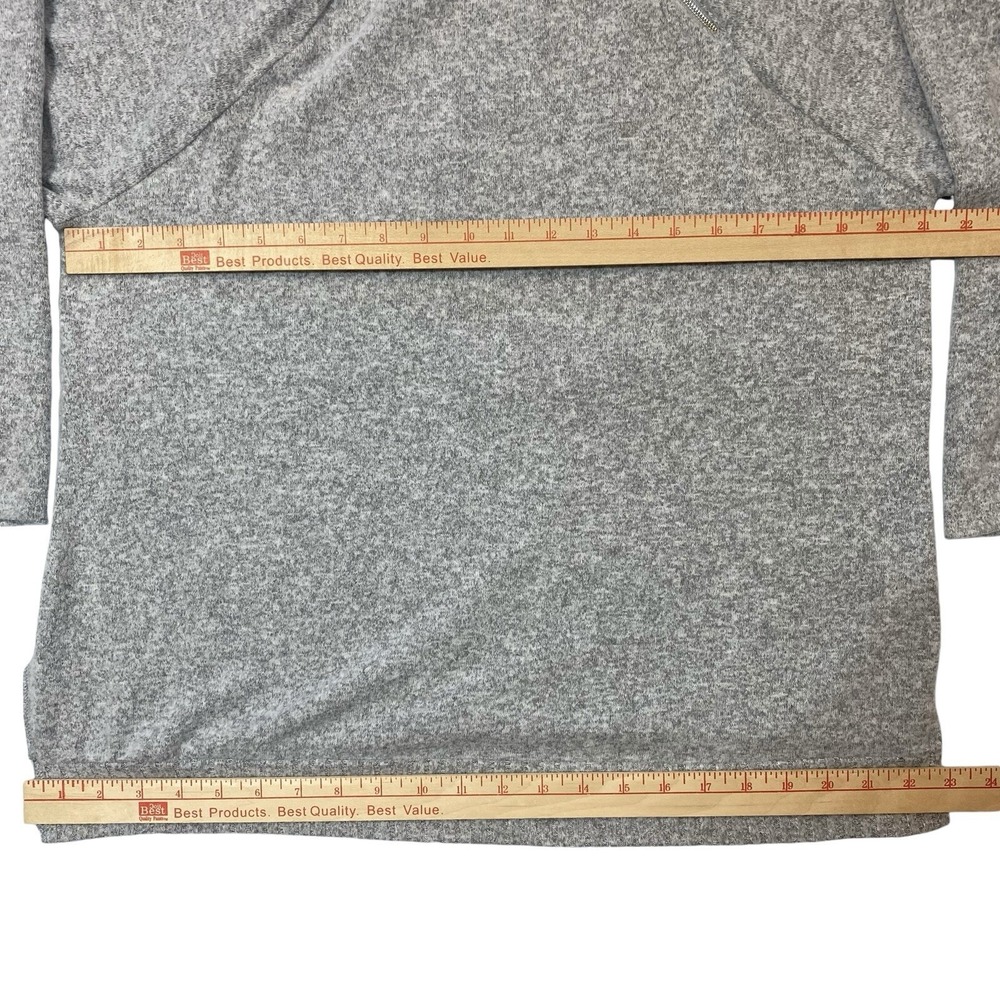 Adrienne Vittadini Sweater XL Mock Neck Light Gray 3/4 Sleeve Asymeterical Zip - Picture 10 of 14